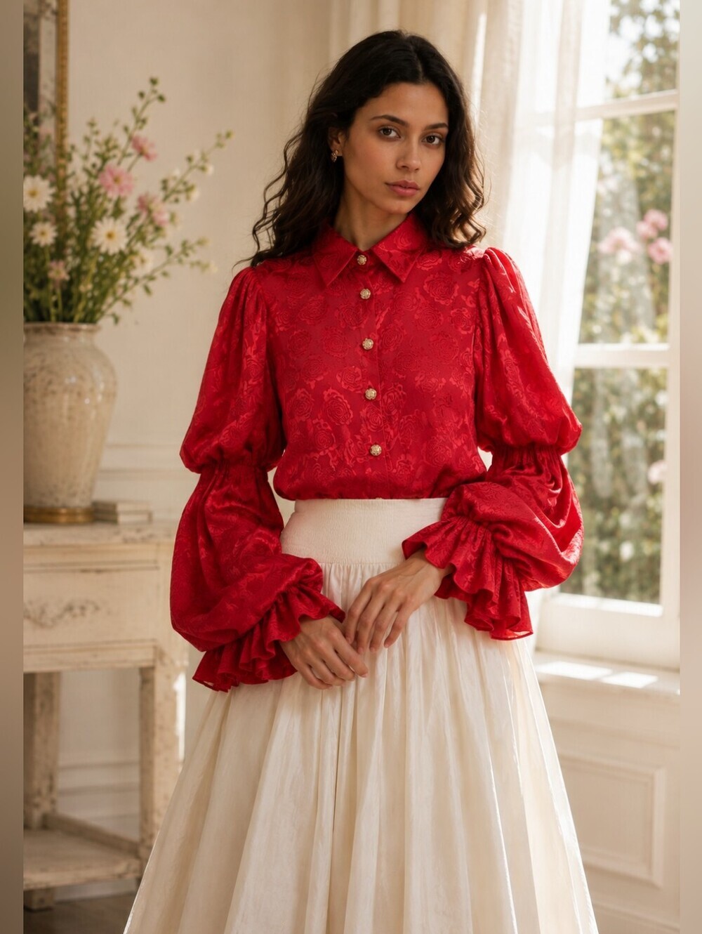 Sister Jane NWTs Court Rose Jacquard Blouse
